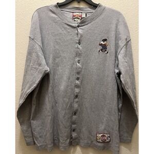 Vintage Looney Tunes Tasmanian Devil Long Sleeve Button Up Baseball Henley Large